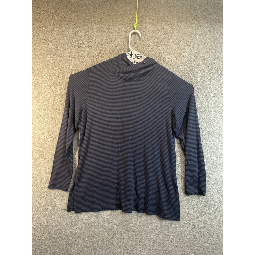 Premise women size Large  long sleeve cotton blu heather stripe hood sweater top